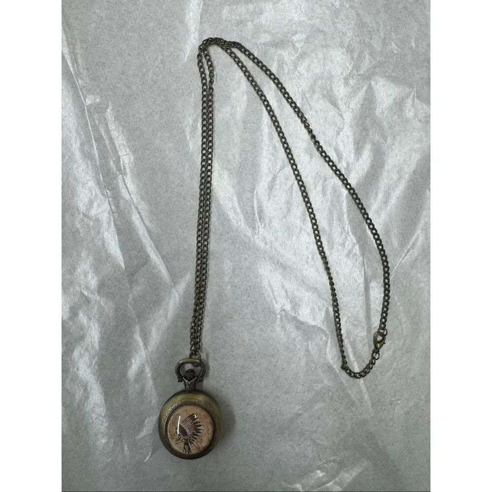 Native American Skelton Head Graphic Watch Necklace